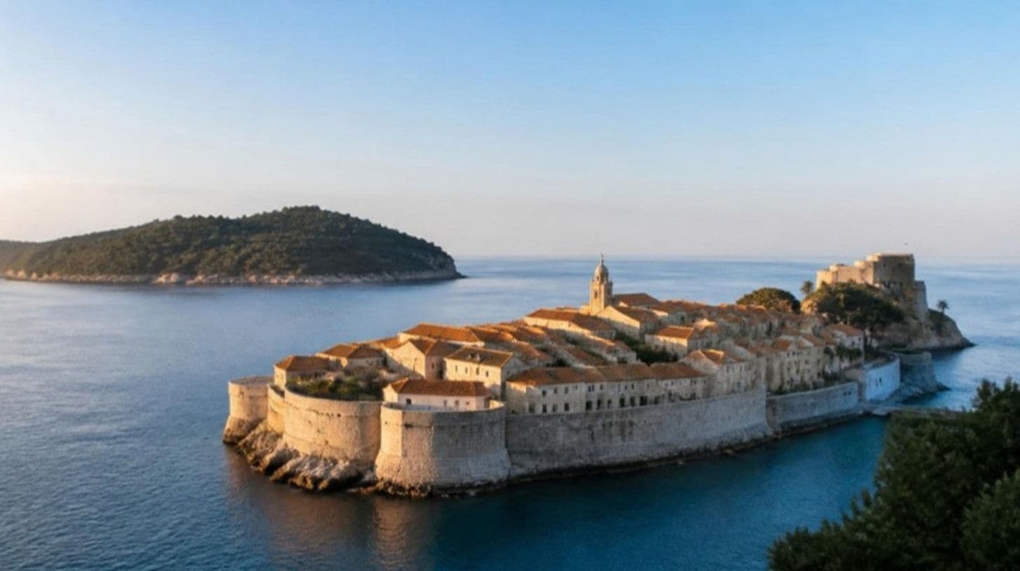 Stone walls and roofs of an old town by the sea
