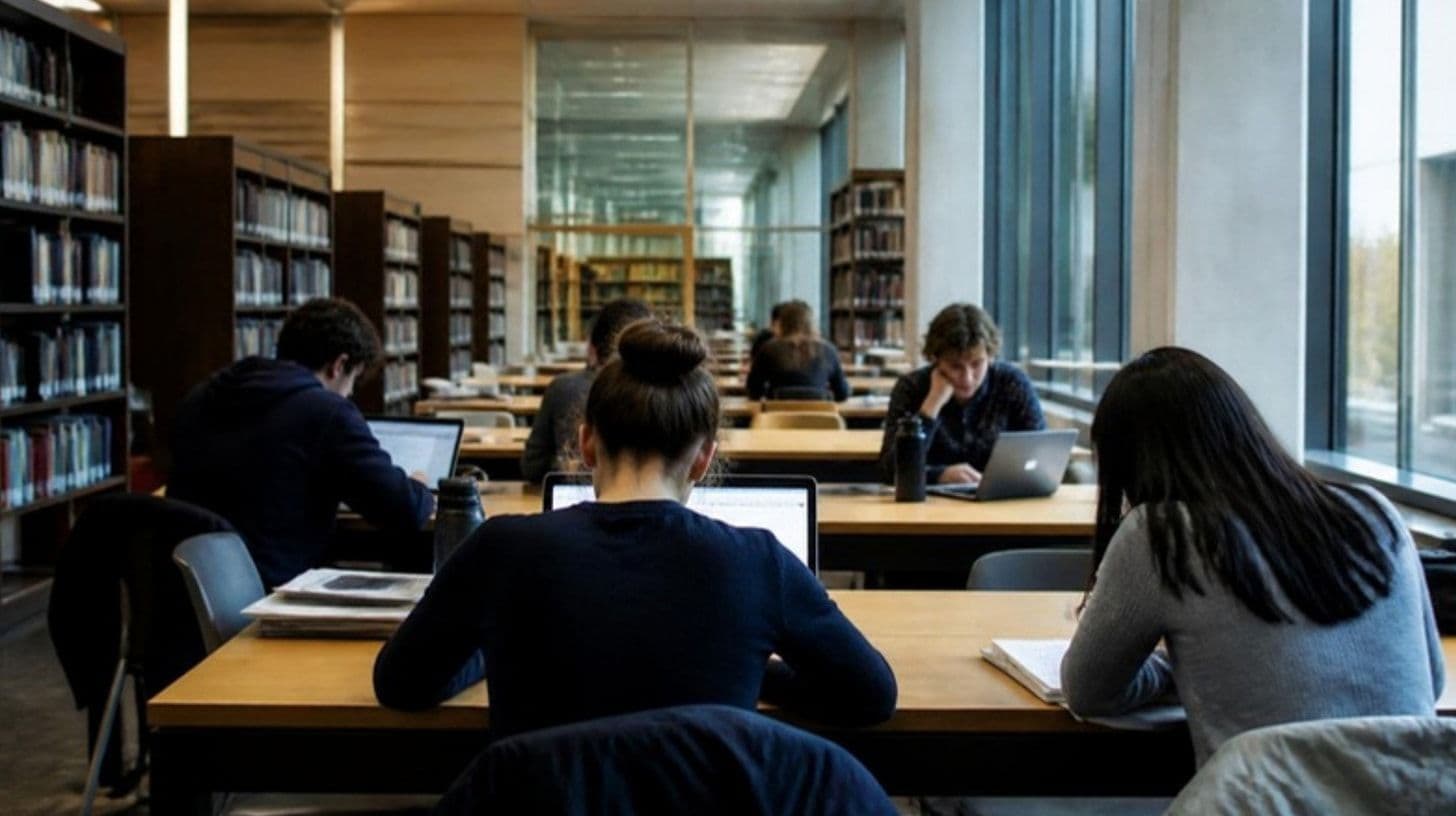 Students studying in a university library