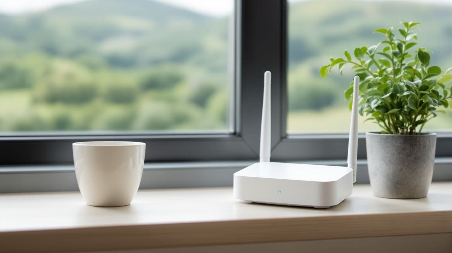 Wi-Fi ruter na polici u svetloj dnevnoj sobi