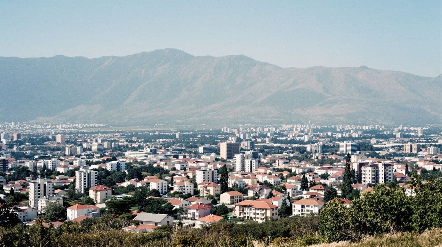 Apartment blocks and houses of Podgorica seen from a hill