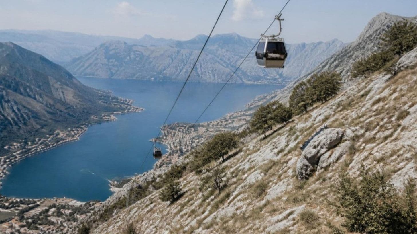 Cable car cabins above the Bay of Kotor