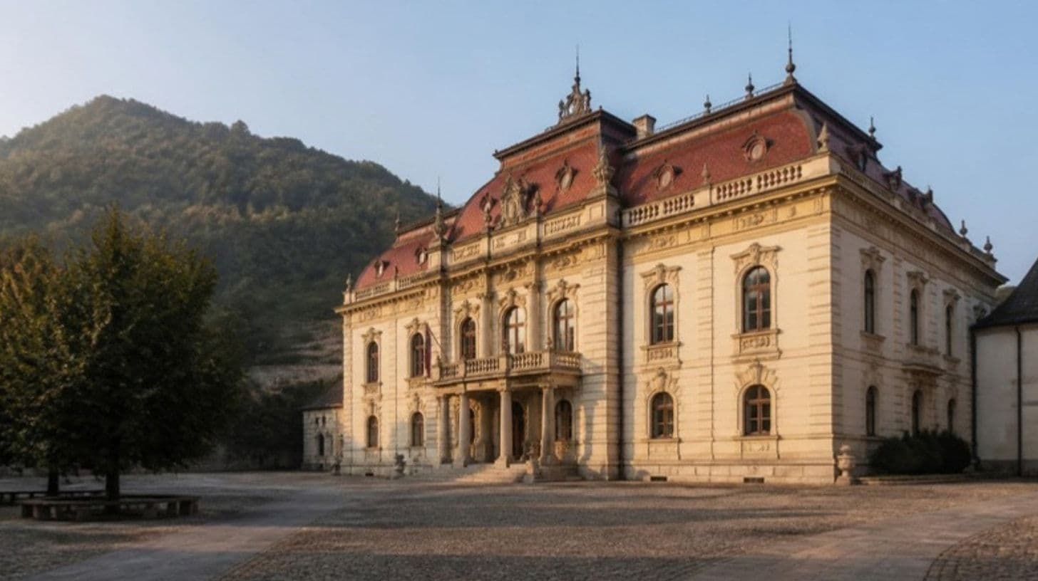 A 19th century museum building on a square in Cetinje