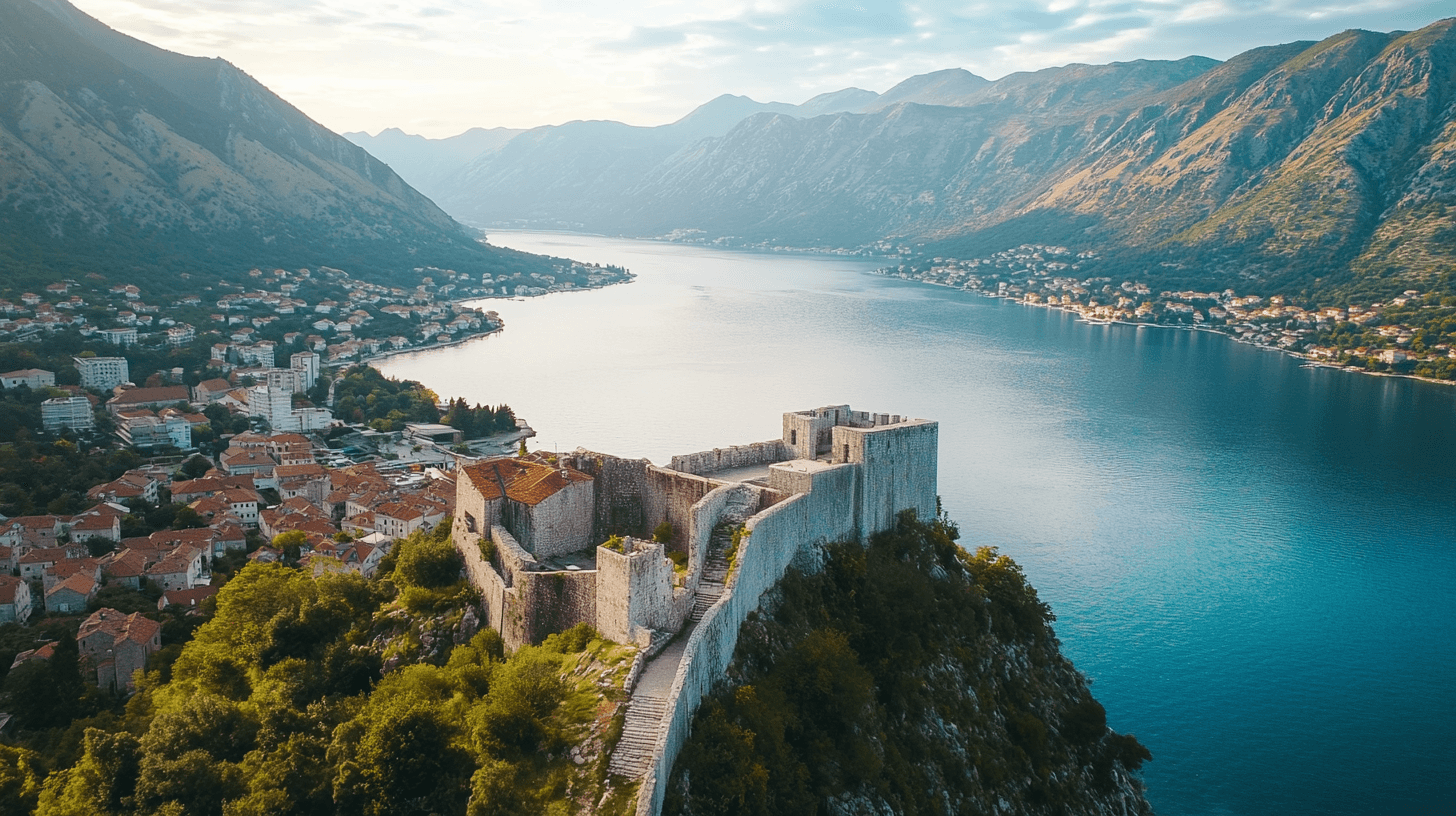 Kotor, Crna Gora — pogled iz vazduha na stari grad