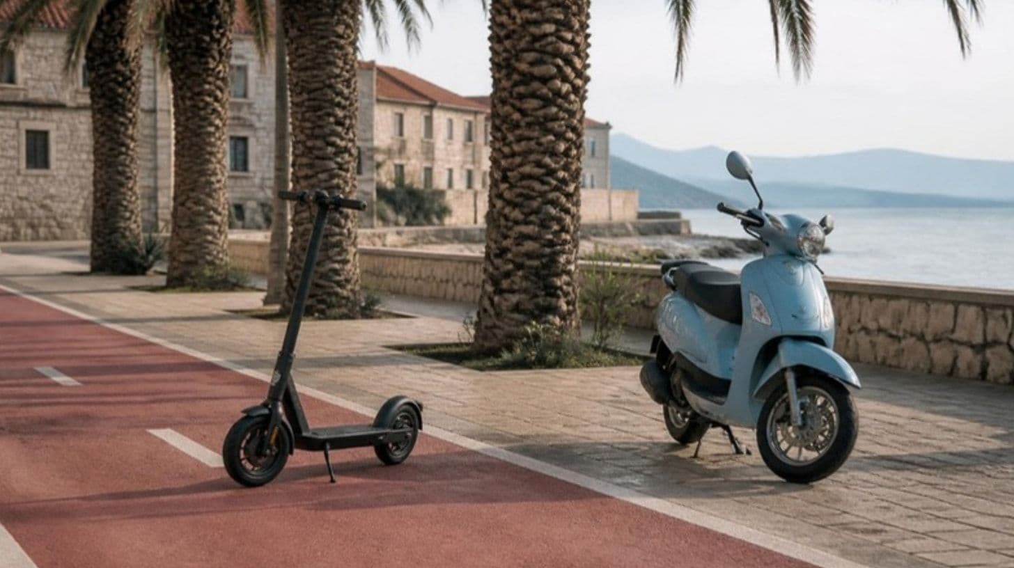 Un monopattino elettrico su una corsia ciclabile lungo il lungomare