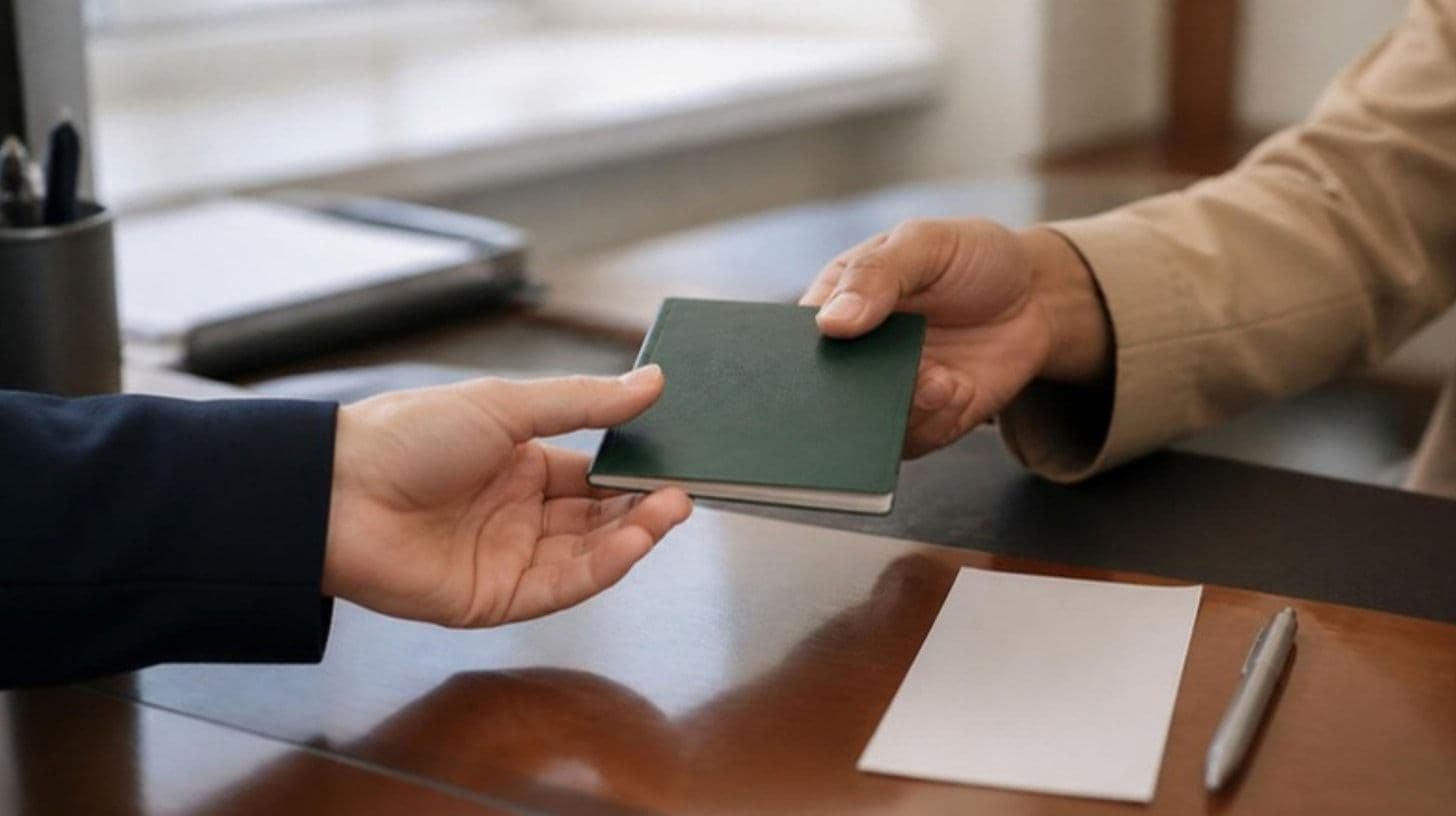 Übergabe eines Arbeitsbuchs am Schalter gegen Quittung