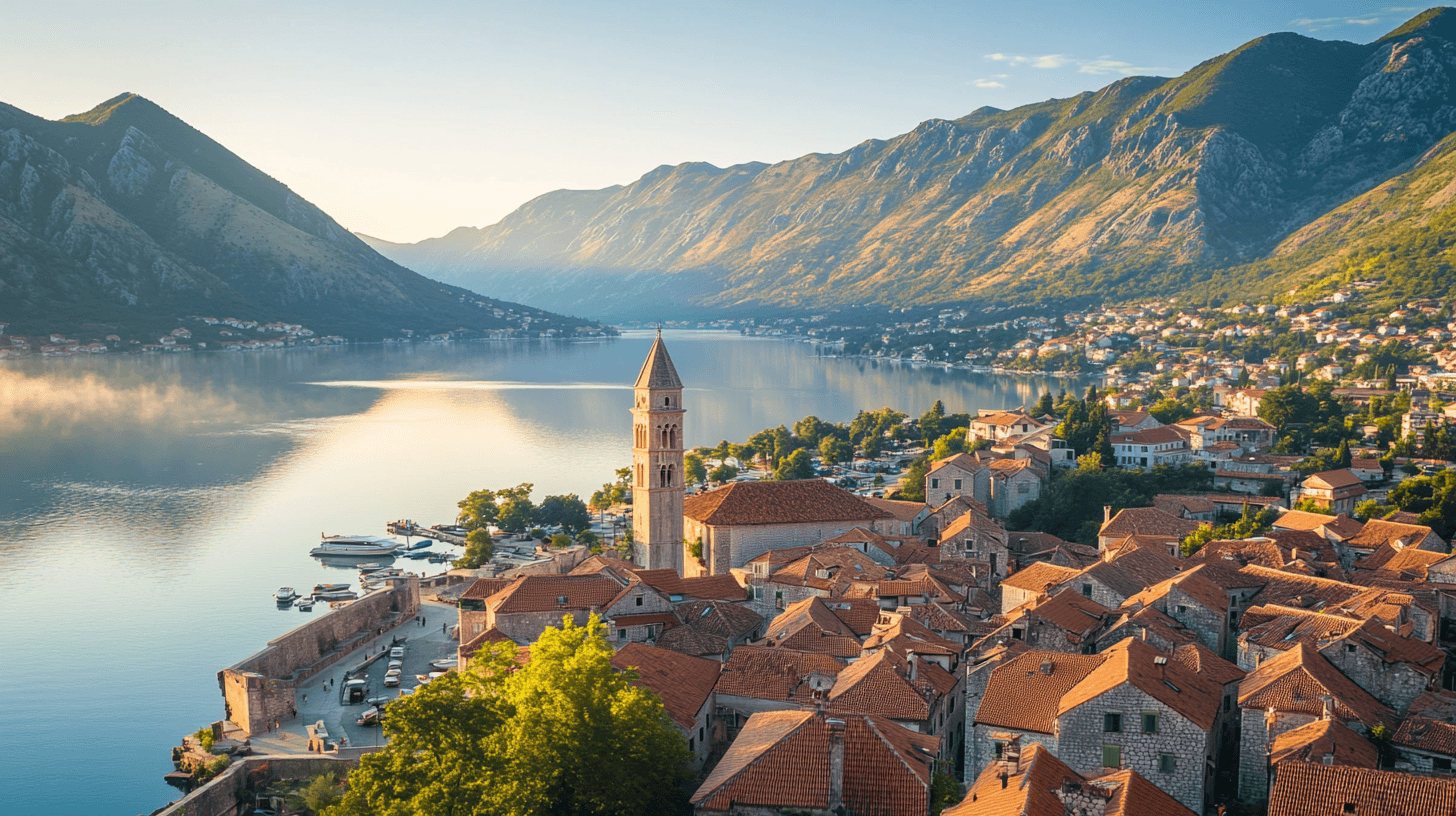 Kotor Bay, Montenegro — UNESCO heritage walled old town from above