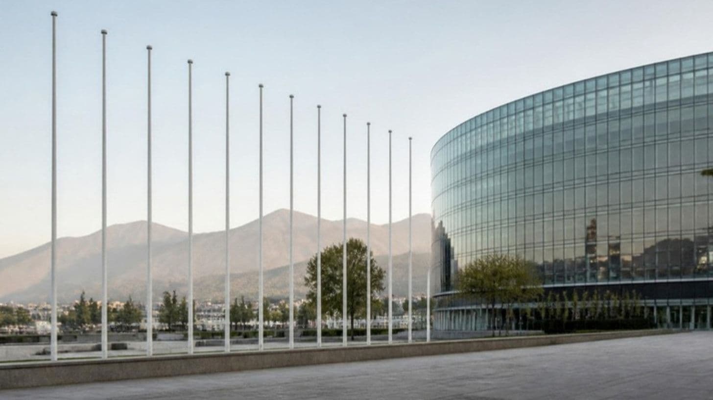 Flagpoles in front of a building in Podgorica