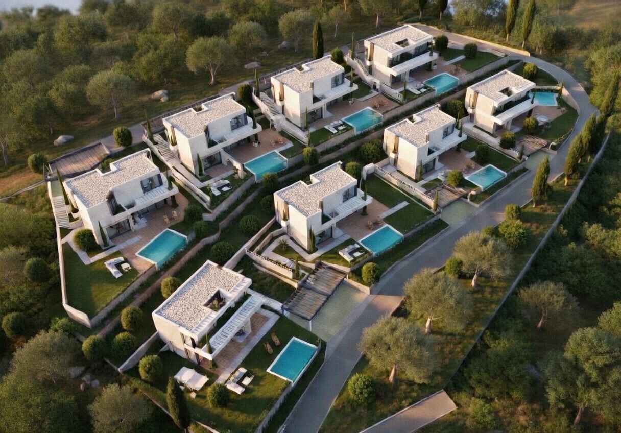 Vily s bazénem v klidném rezidenčním komplexu, Podi, Herceg Novi — 2