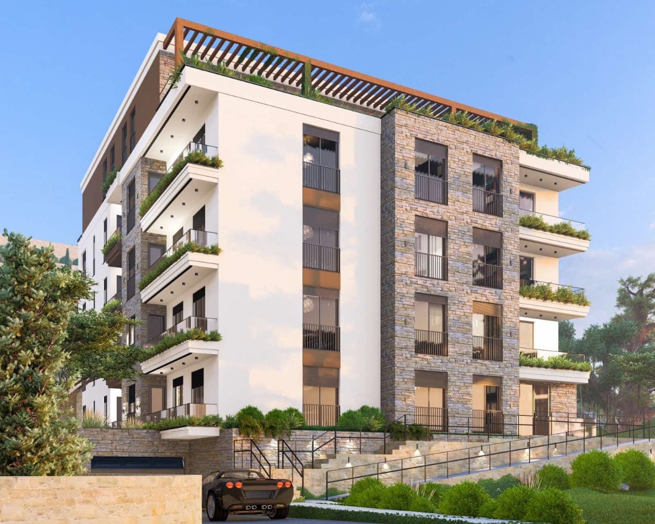 Budva – Nuovo Progetto con Piscina a Babin Do: Appartamenti 1+1 e 2+1